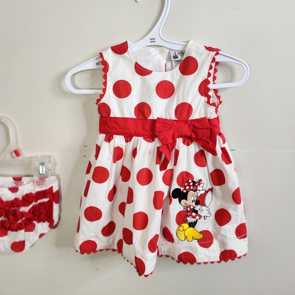 Disney Parks Baby Girl Minnie Mouse Polka Dot Red White Dress Bloomers 6 Months - Picture 2 of 8